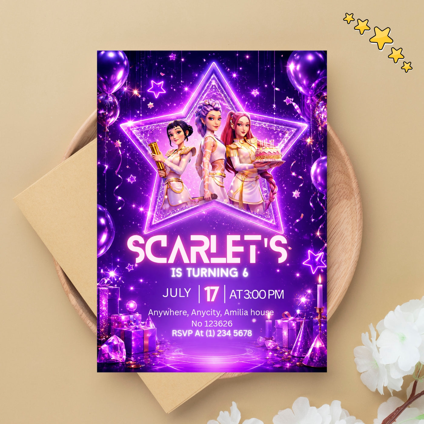 Kpop demon Hunters birthday Invitation template Editable Canva Digital Download