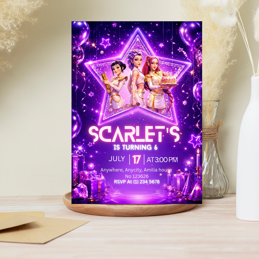 Kpop demon Hunters birthday Invitation template Editable Canva Digital Download