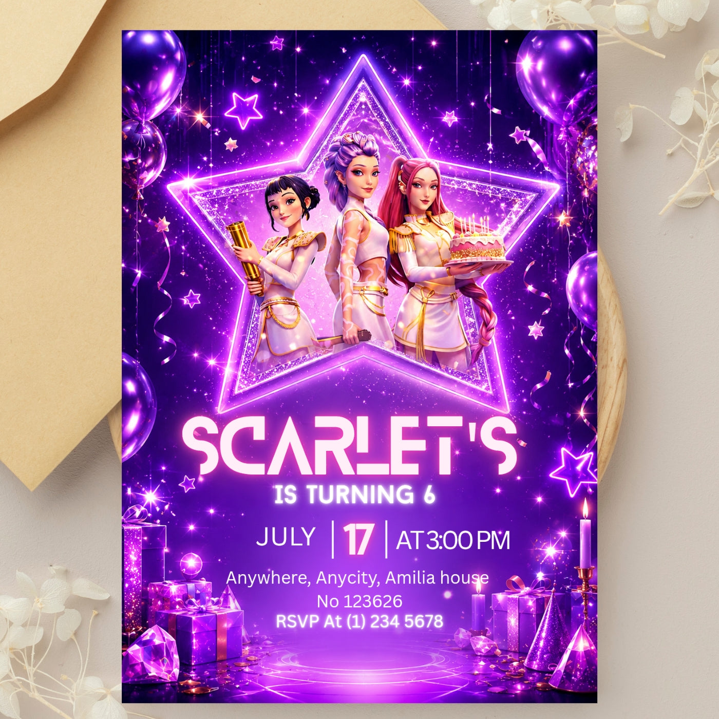 Kpop demon Hunters birthday Invitation template Editable Canva Digital Download
