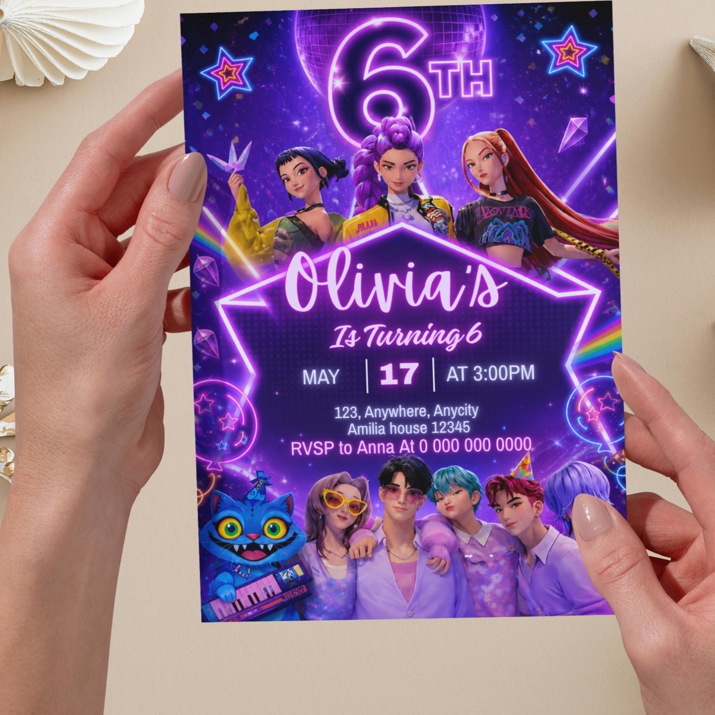 Kpop birthday Invitation Template, 6th Birthday Editable Canva Digital Download (5×7)in