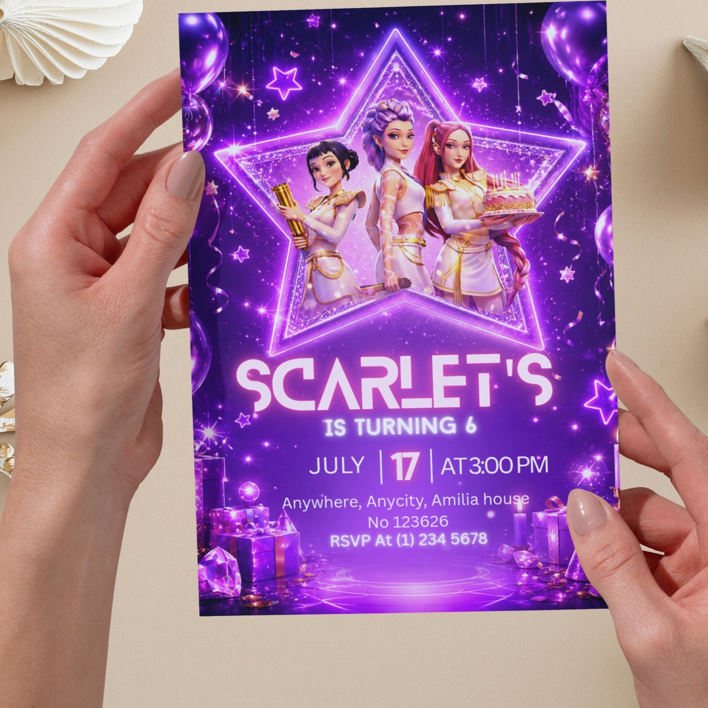 Kpop demon Hunters birthday Invitation template Editable Canva Digital Download