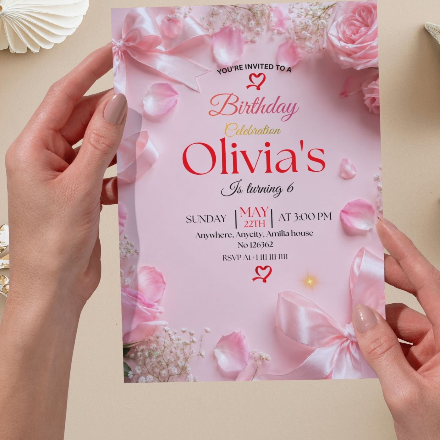 Pink Bow Coquette Rose birthday Invitation template Editable Canva Digital Download