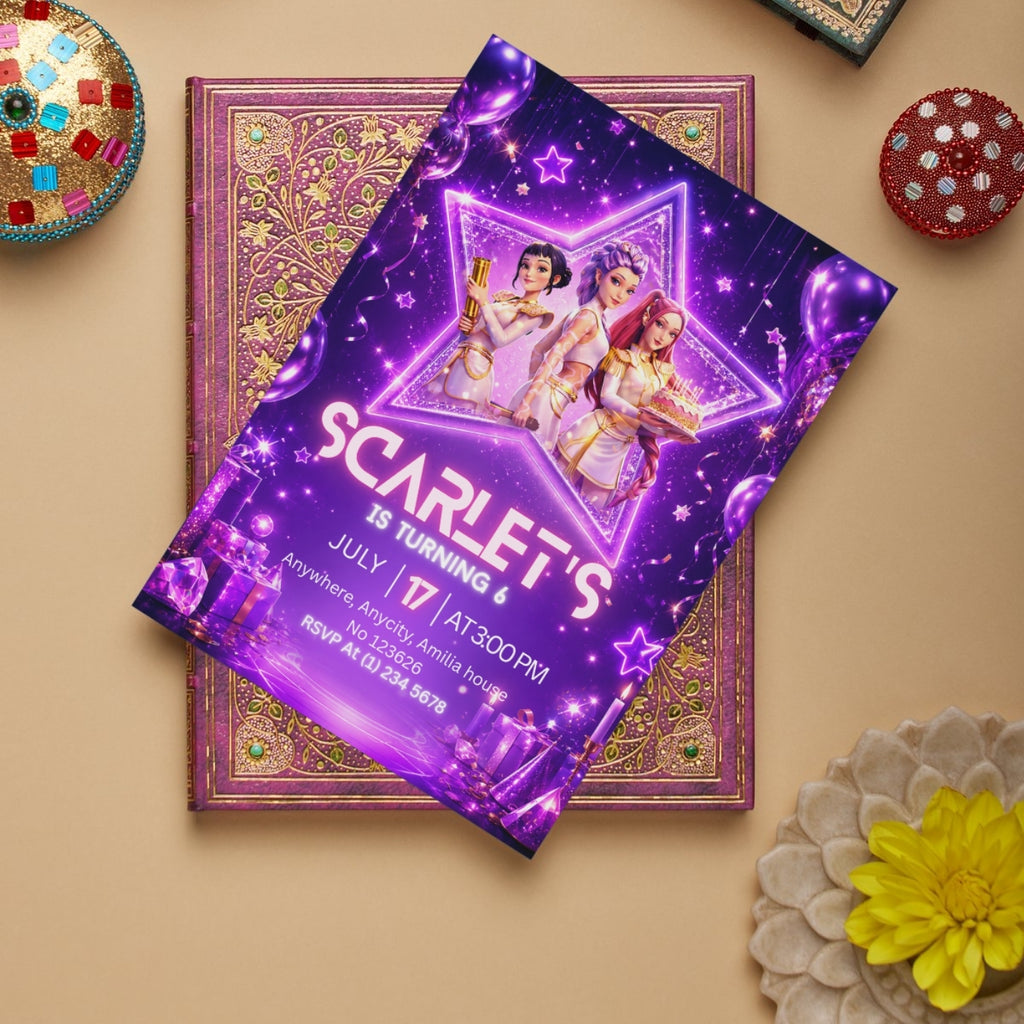 Kpop demon Hunters birthday Invitation template Editable Canva Digital Download