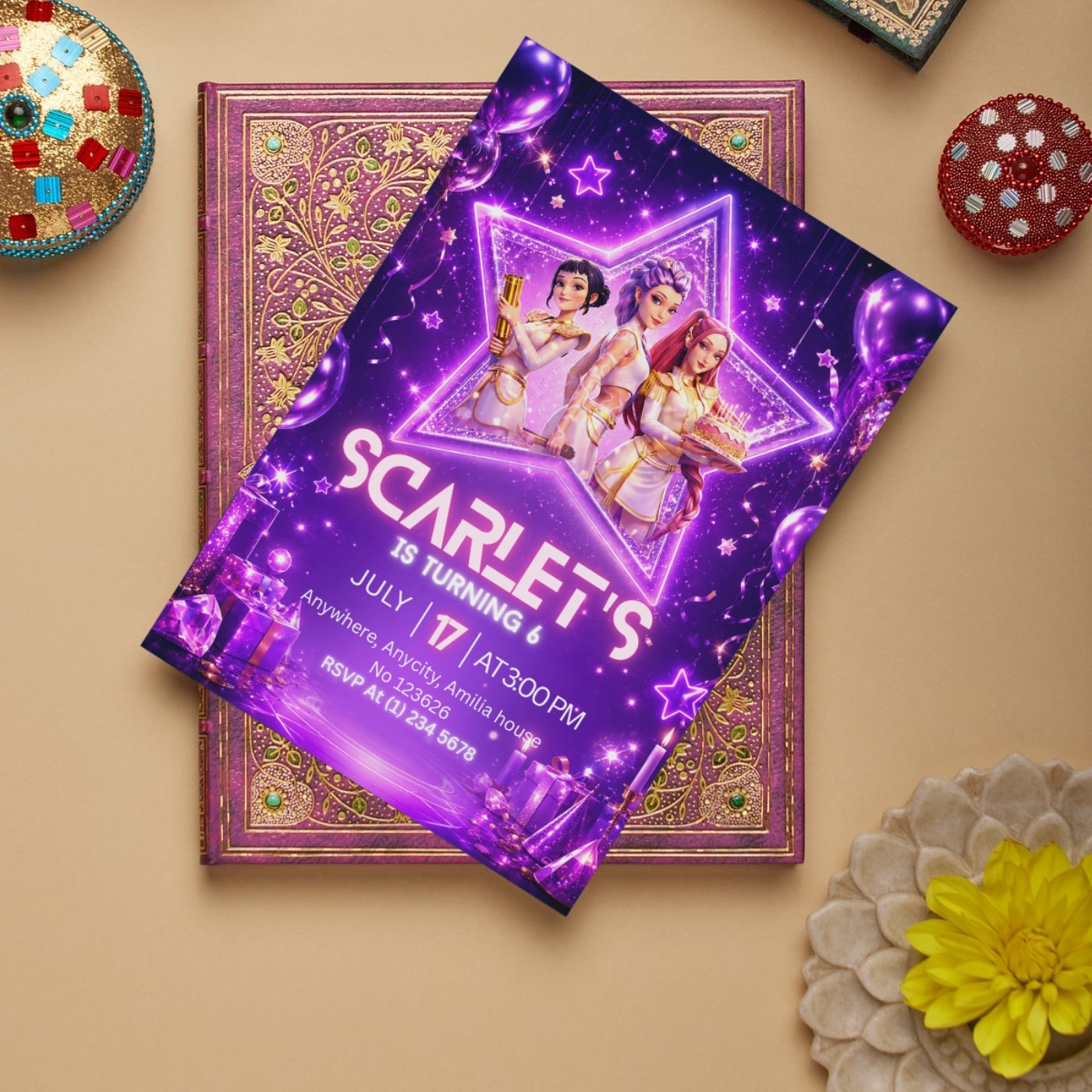 Kpop demon Hunters birthday Invitation template Editable Canva Digital Download