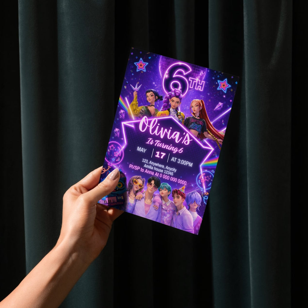 Kpop birthday Invitation Template, 6th Birthday Editable Canva Digital Download (5×7)in