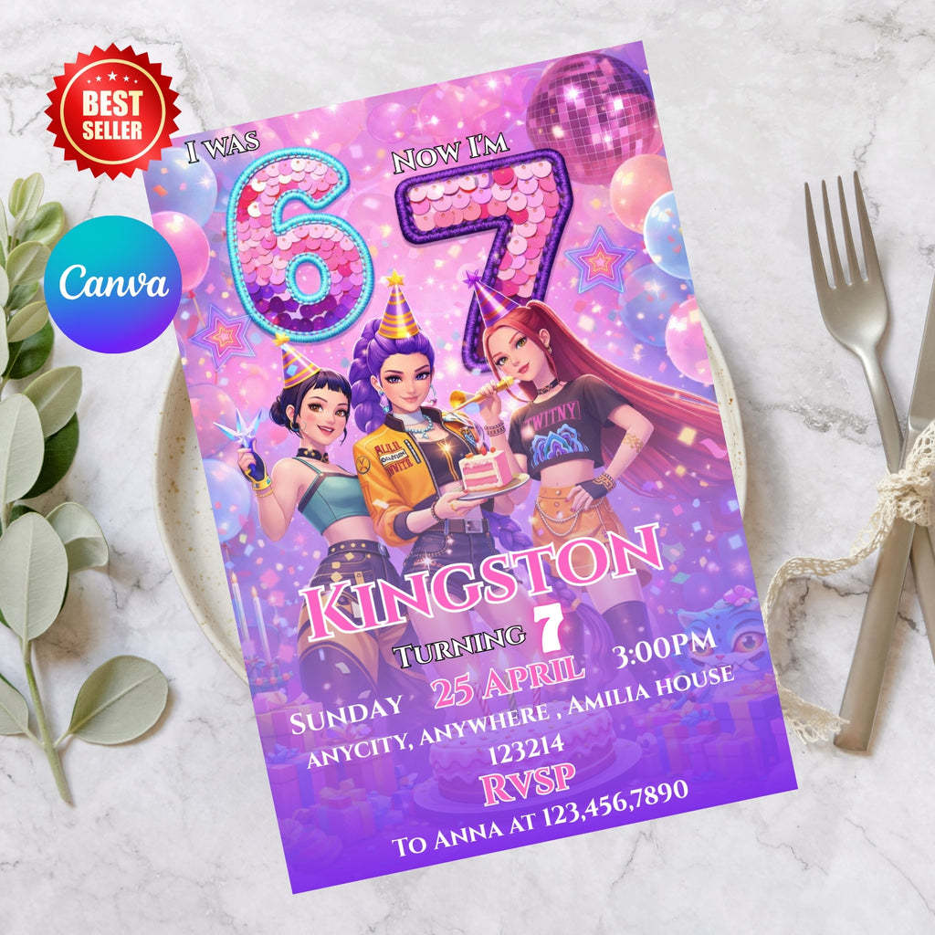 6 7 Kpop Birthday Invitation template Editable Canva Digital Download