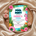 Pool Party birthday Invitation Template Editable Canva Digital Download (5×7)in