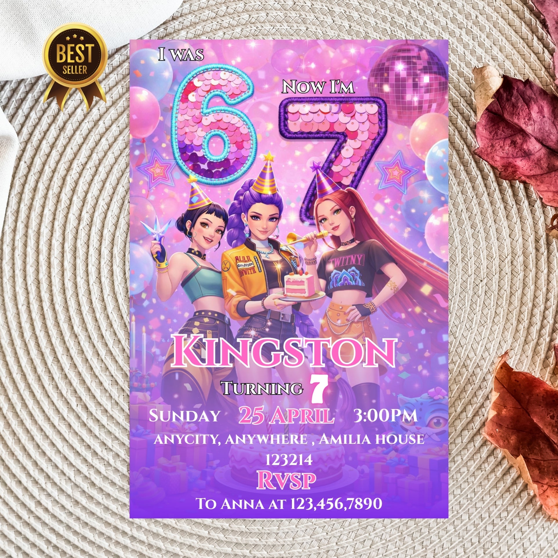 6 7 Kpop Birthday Invitation template Editable Canva Digital Download