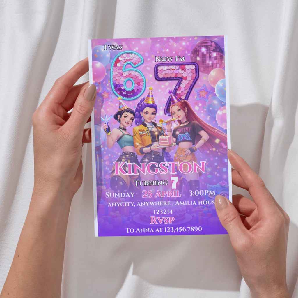 6 7 Kpop Birthday Invitation template Editable Canva Digital Download