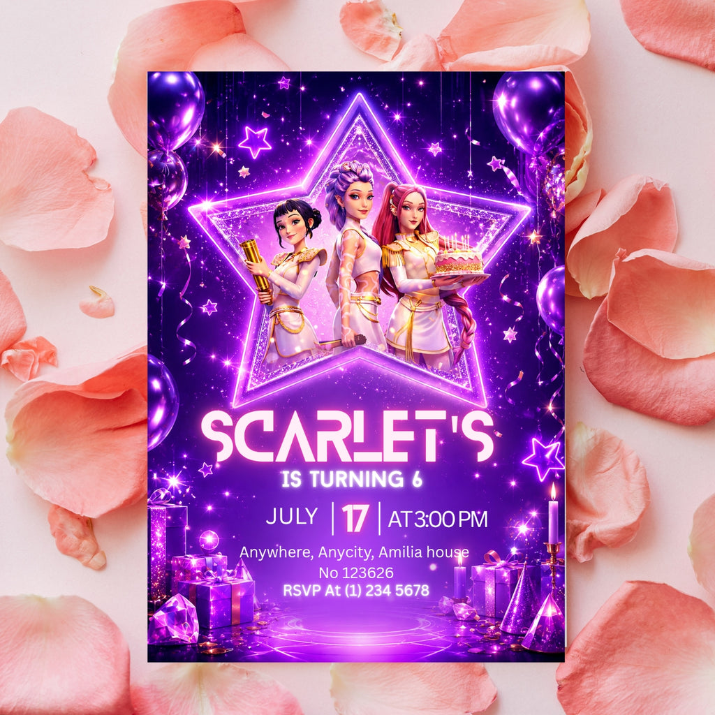 Kpop demon Hunters birthday Invitation template Editable Canva Digital Download