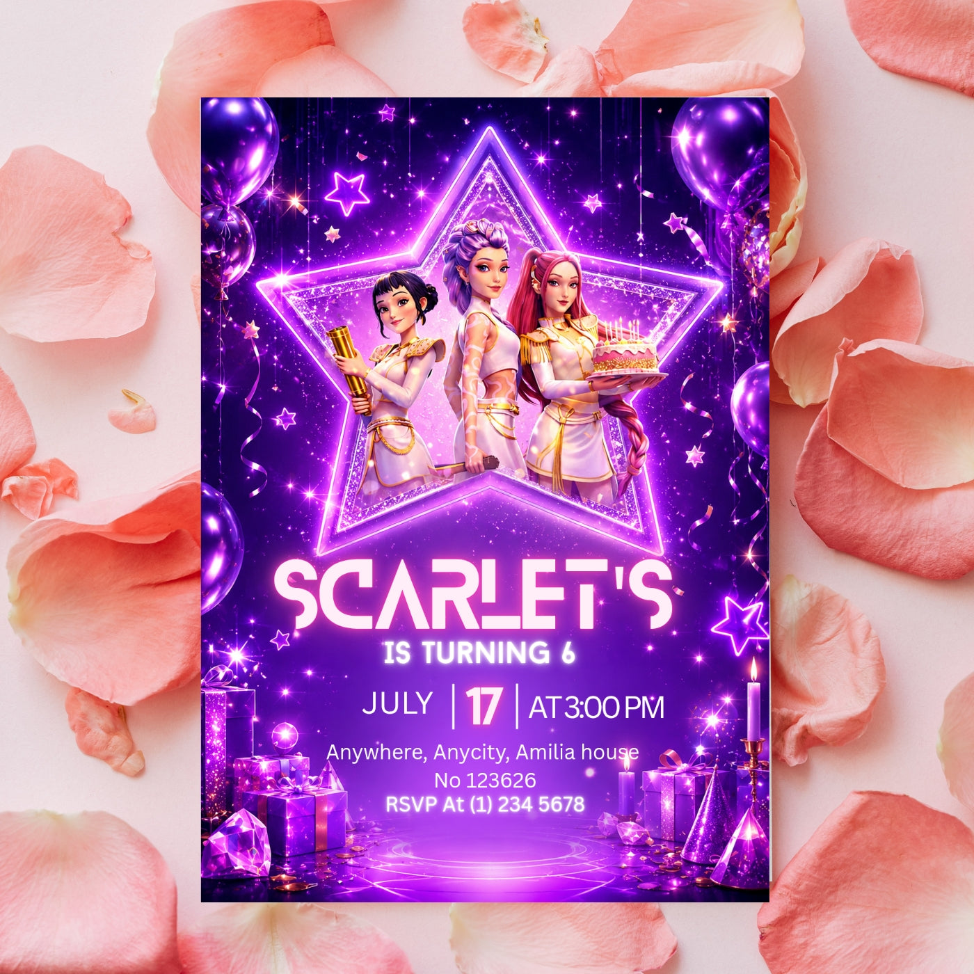 Kpop demon Hunters birthday Invitation template Editable Canva Digital Download