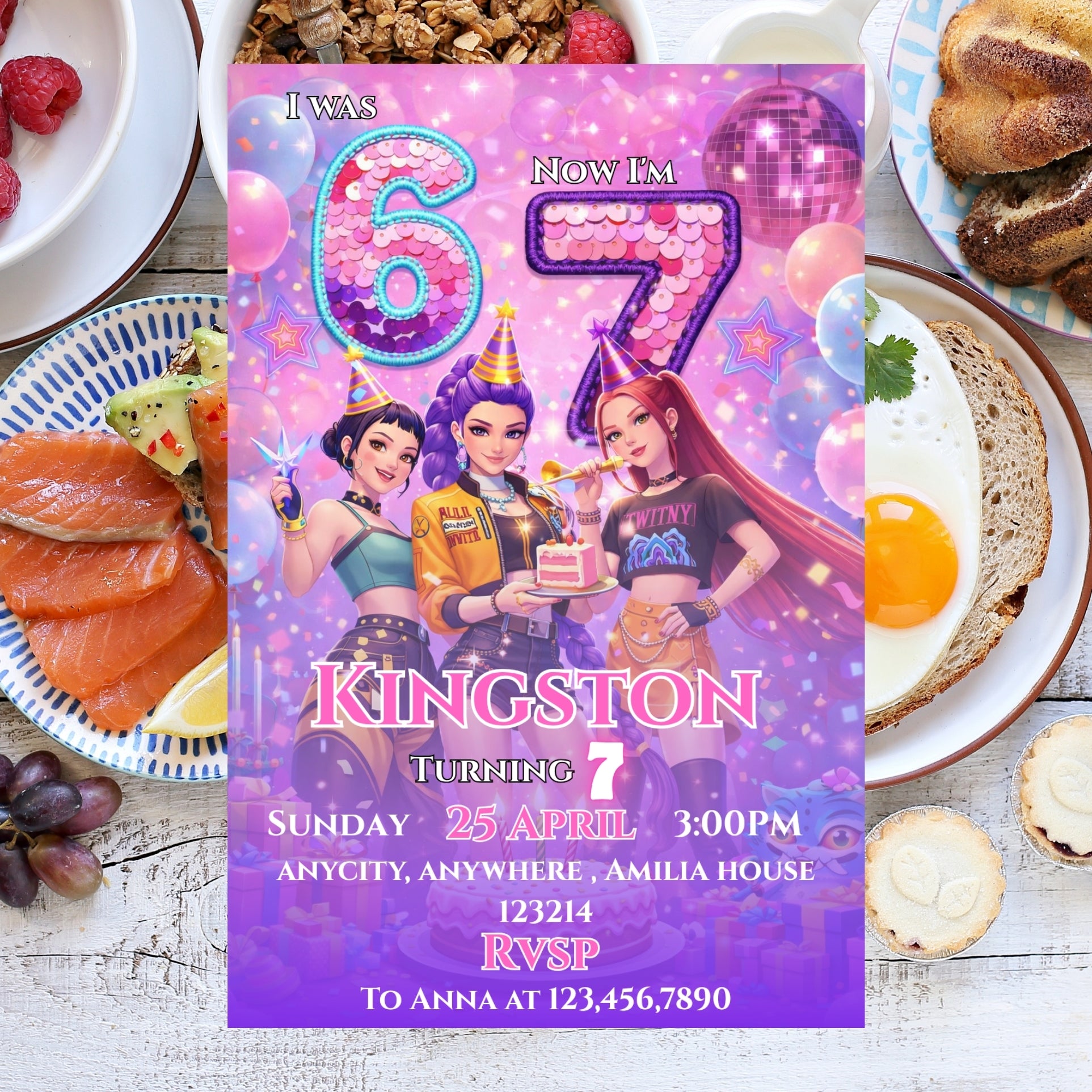 6 7 Kpop Birthday Invitation template Editable Canva Digital Download