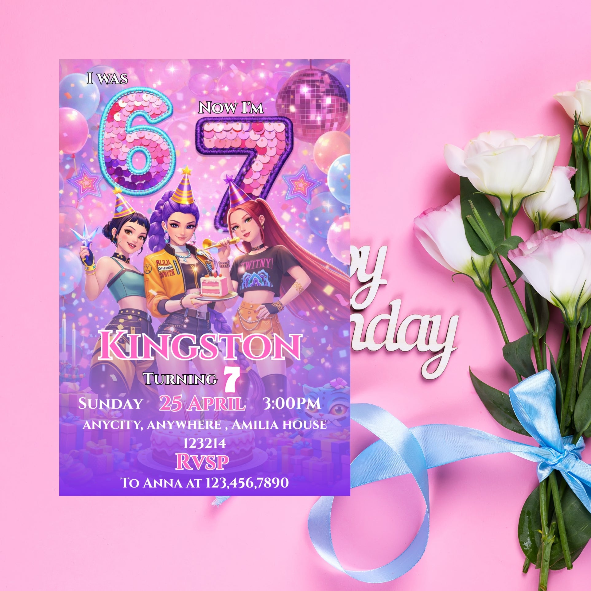 6 7 Kpop Birthday Invitation template Editable Canva Digital Download