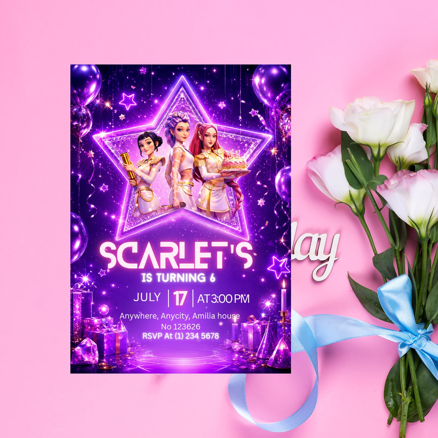 Kpop demon Hunters birthday Invitation template Editable Canva Digital Download