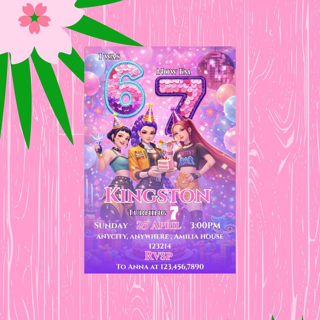 6 7 Kpop Birthday Invitation template Editable Canva Digital Download