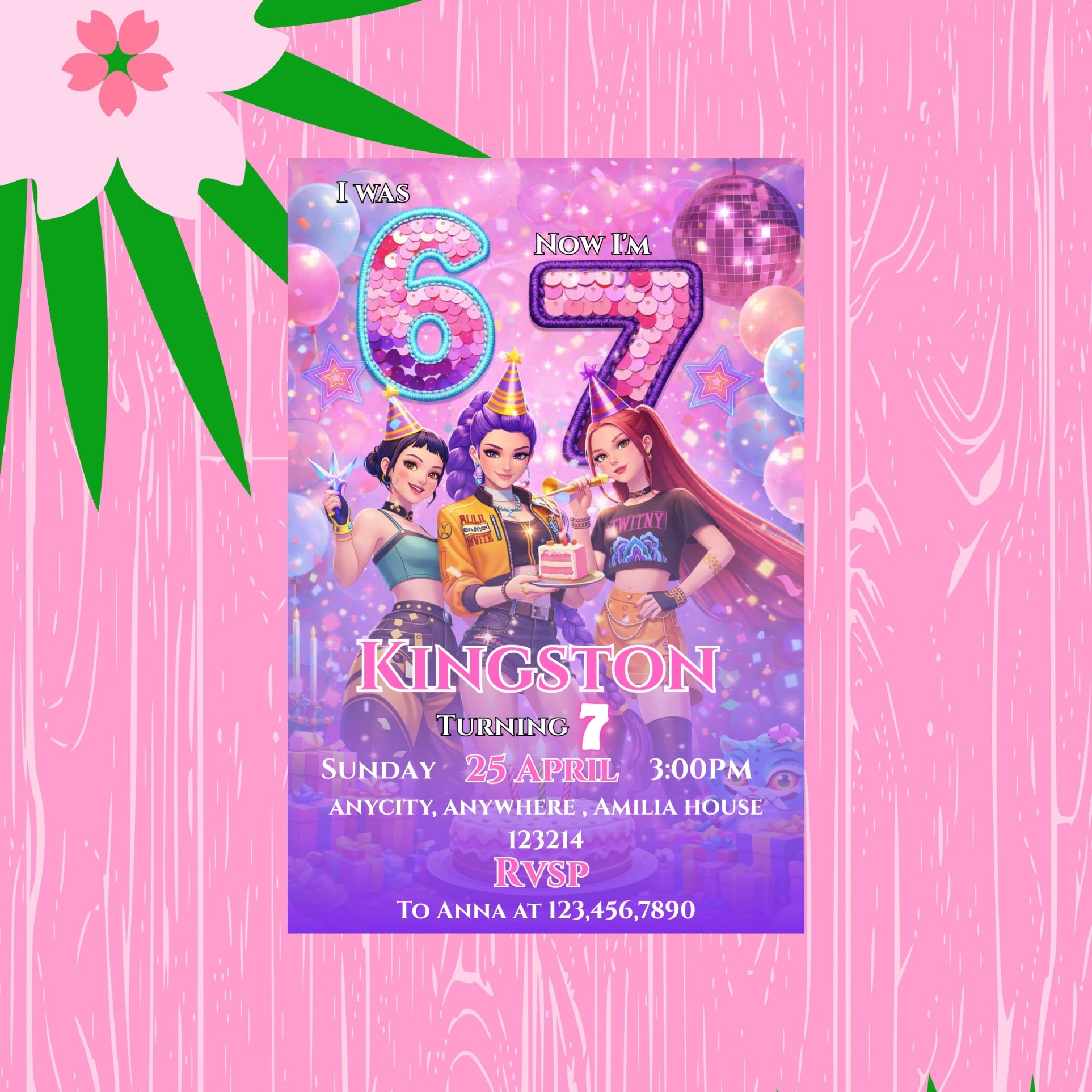 6 7 Kpop Birthday Invitation template Editable Canva Digital Download