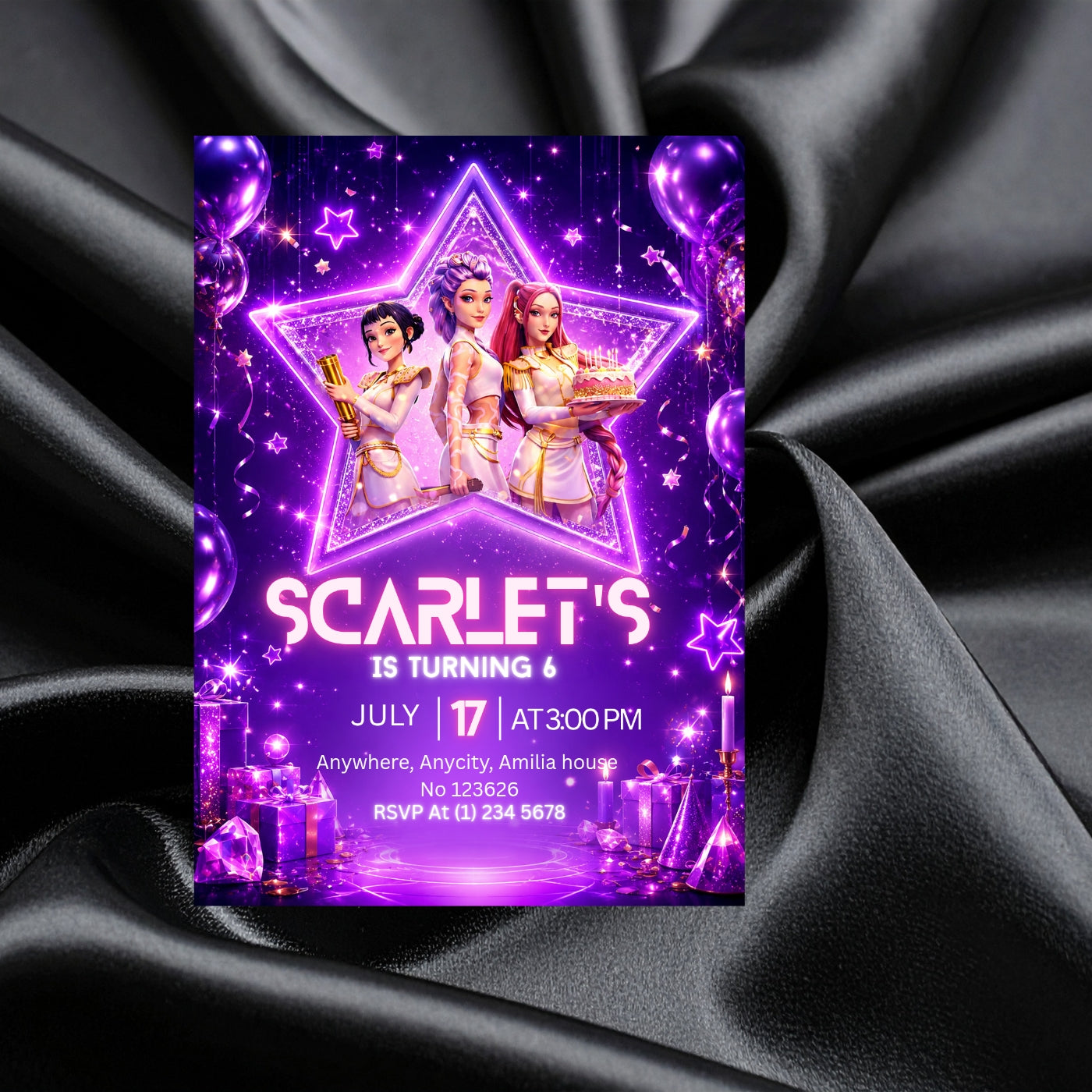 Kpop demon Hunters birthday Invitation template Editable Canva Digital Download