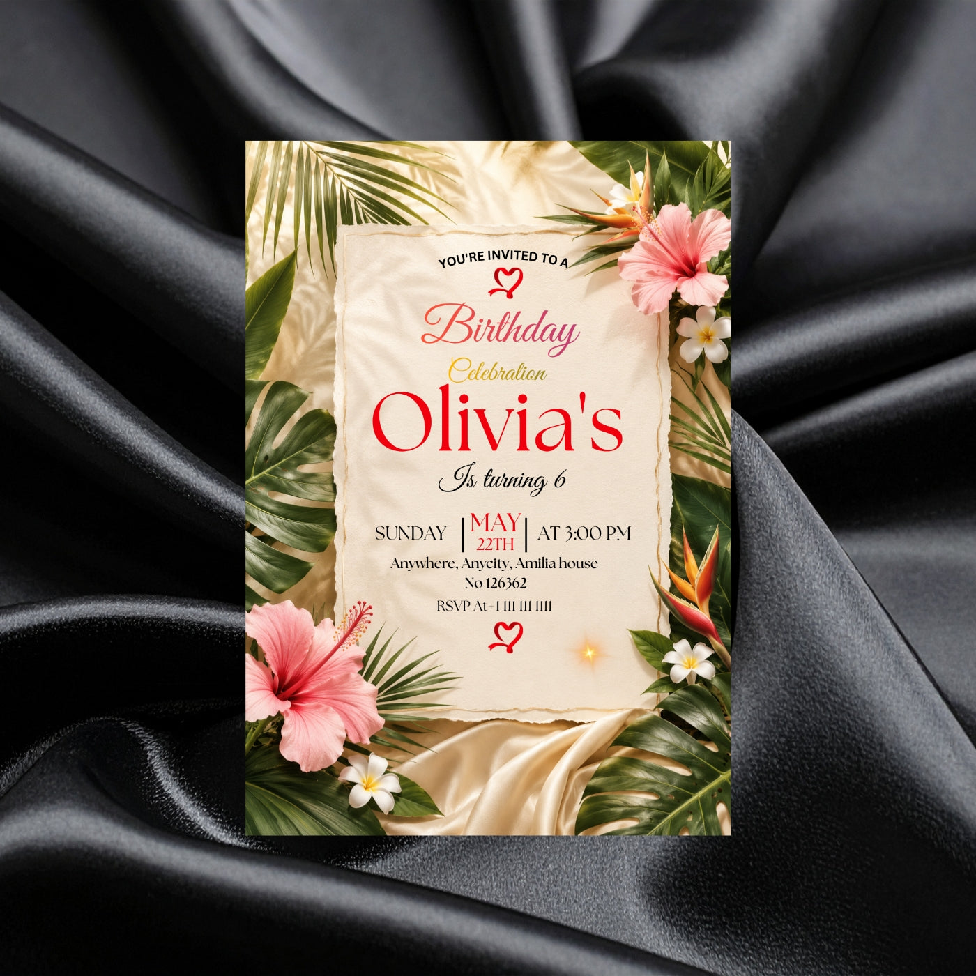 Tropical Birthday Invitation Template editable Canva Digital Download(5×7)In