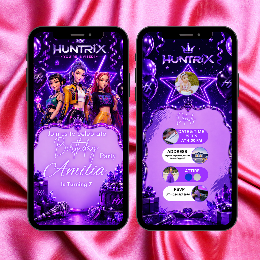 Kpop demon Hunters birthday Vedio invitation Template Editable Canva