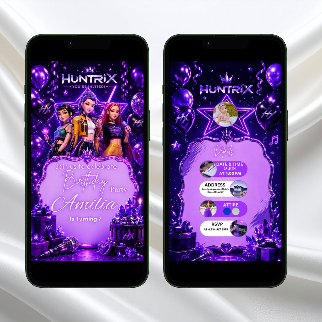 Kpop demon Hunters birthday Vedio invitation Template Editable Canva