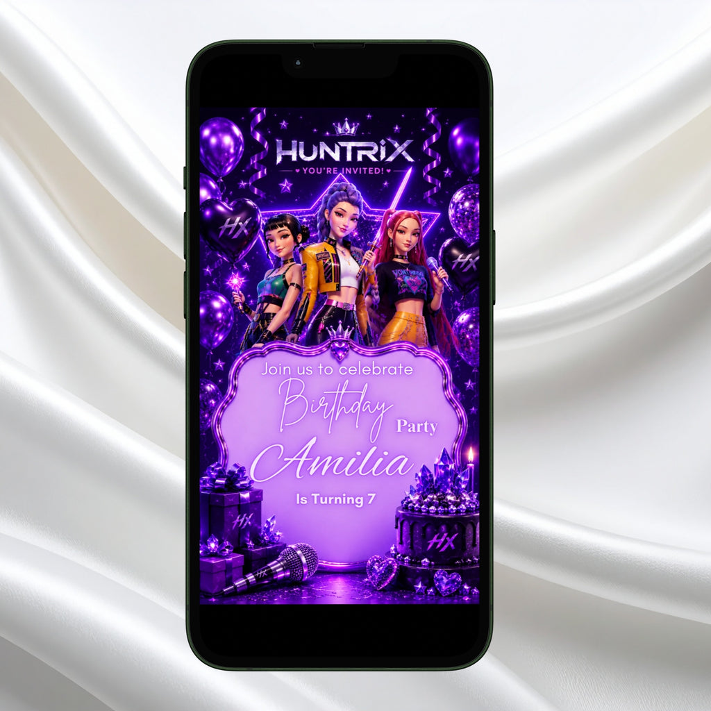 Kpop demon Hunters birthday Vedio invitation Template Editable Canva