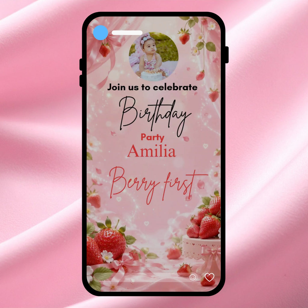 Berry first animated birthday Invitation | Editable 1st Birthday Invitation Vedio | Canva Digital Download
