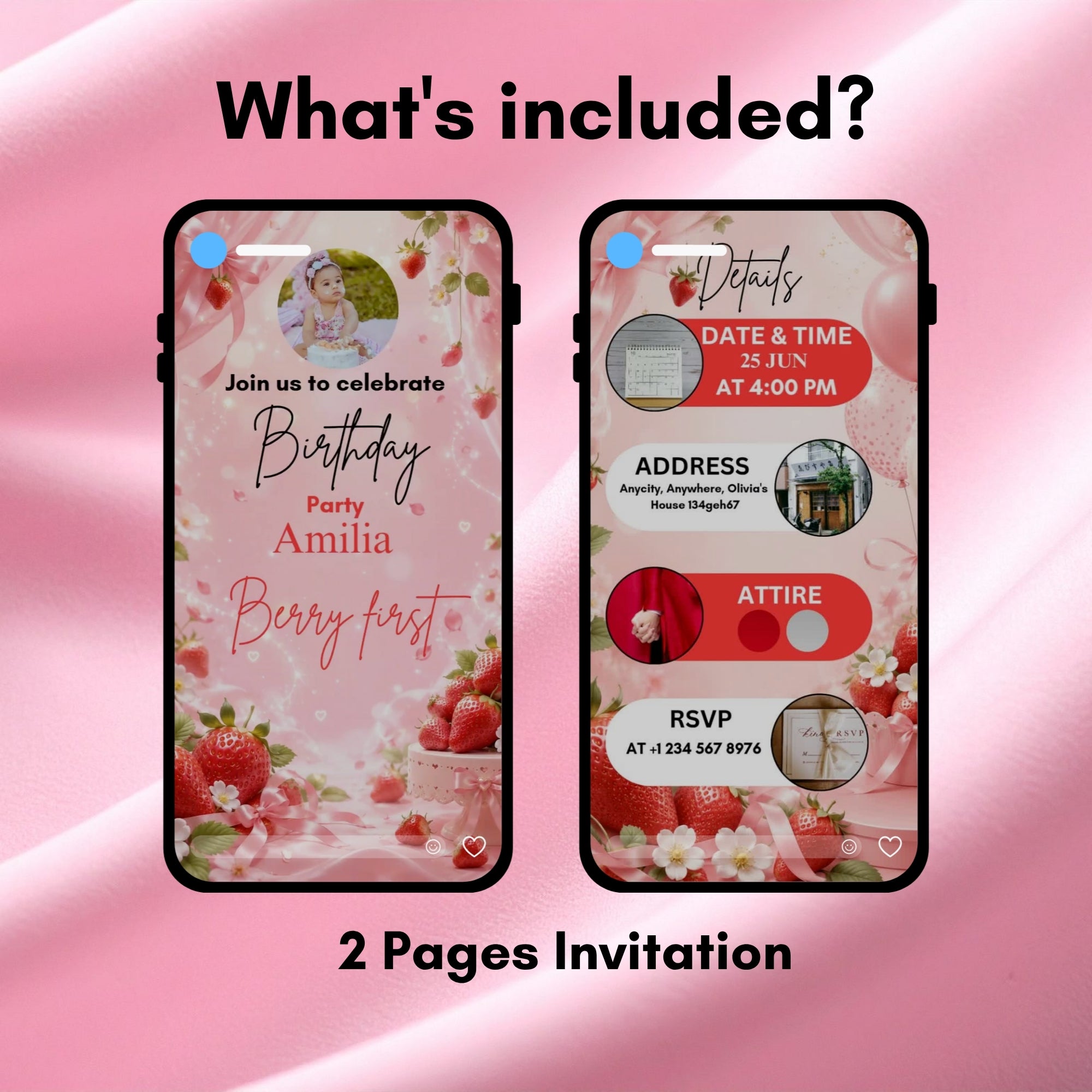 Berry first animated birthday Invitation | Editable 1st Birthday Invitation Vedio | Canva Digital Download