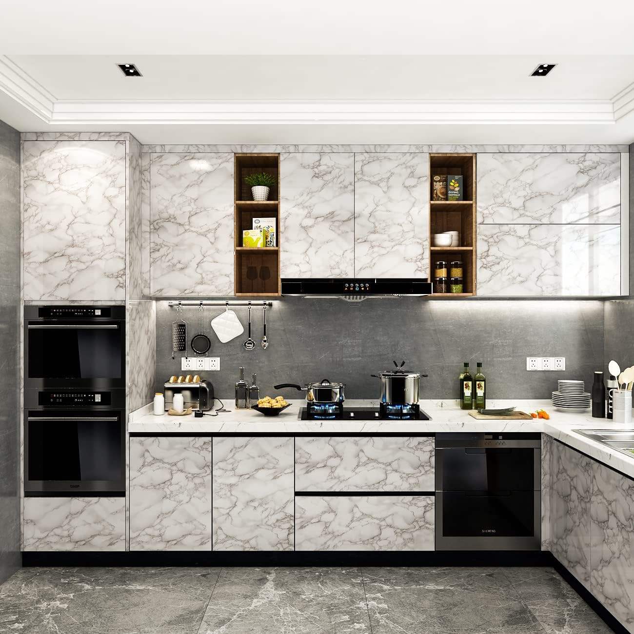 Luxury White Marble Peel and Stick Wallpaper | Gold Veined Self-Adhesive Removable Wallpaper