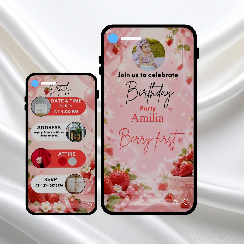 Berry first animated birthday Invitation | Editable 1st Birthday Invitation Vedio | Canva Digital Download