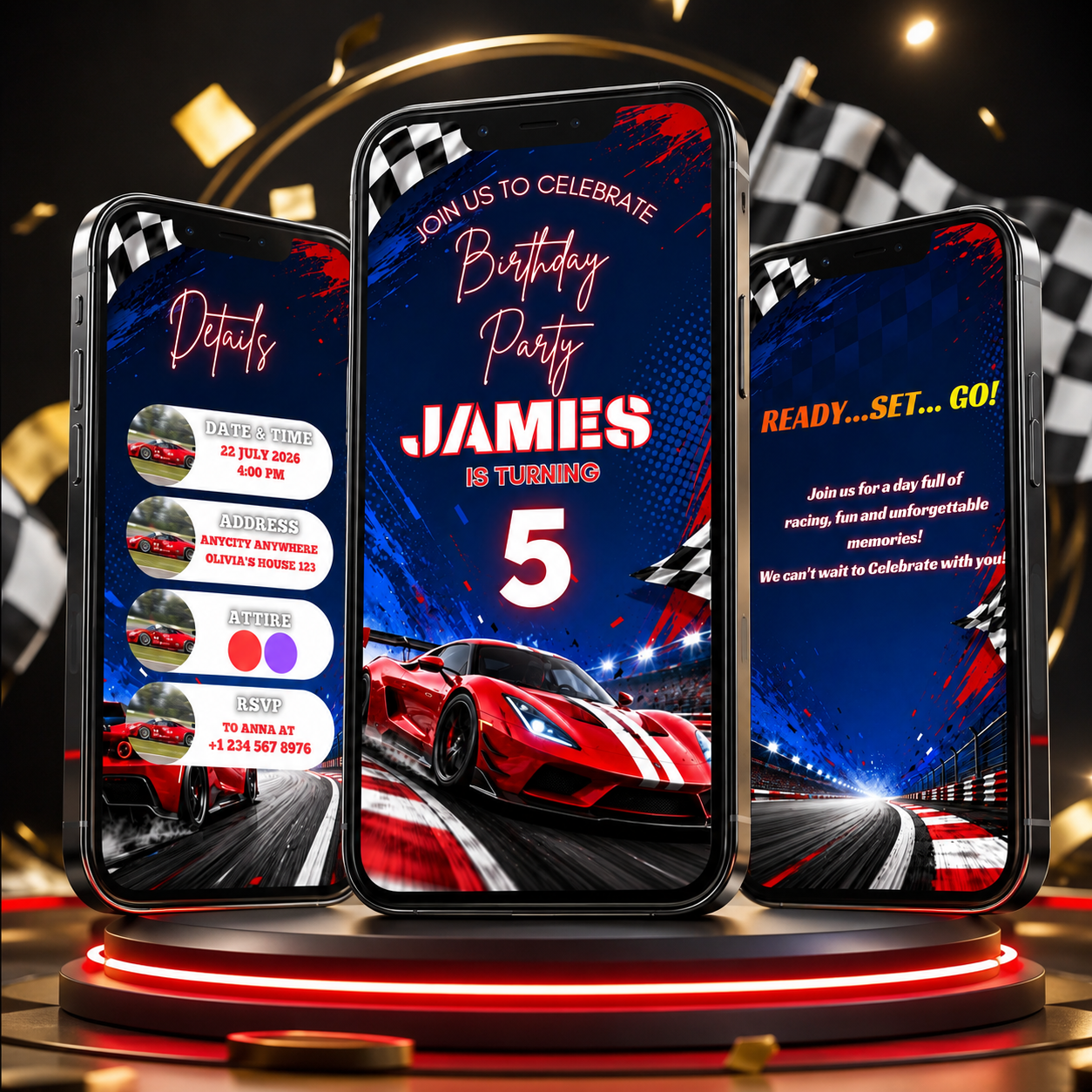 Car Birthday Vedio invitation Template Editable Canva Digital Download