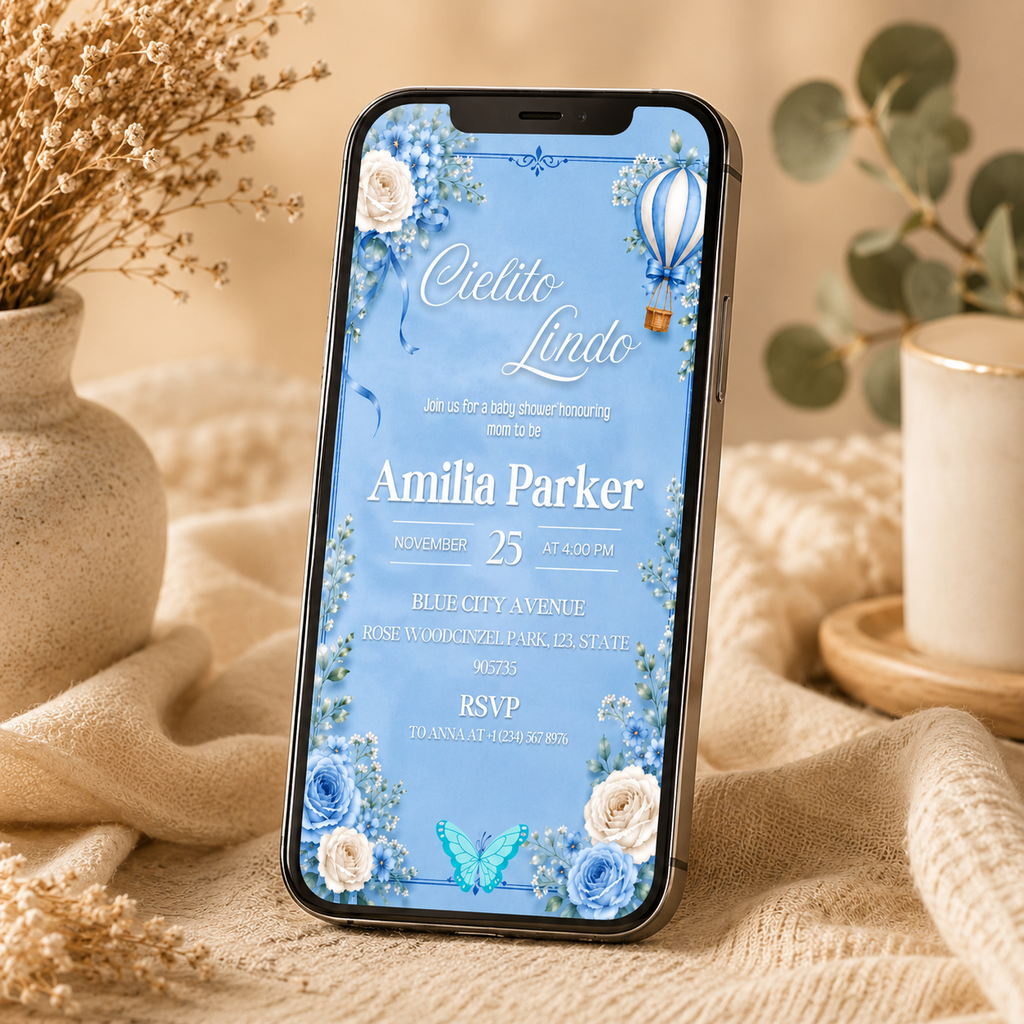 Cielto Lindo Baby Shower Vedio Invitation template Editable Canva