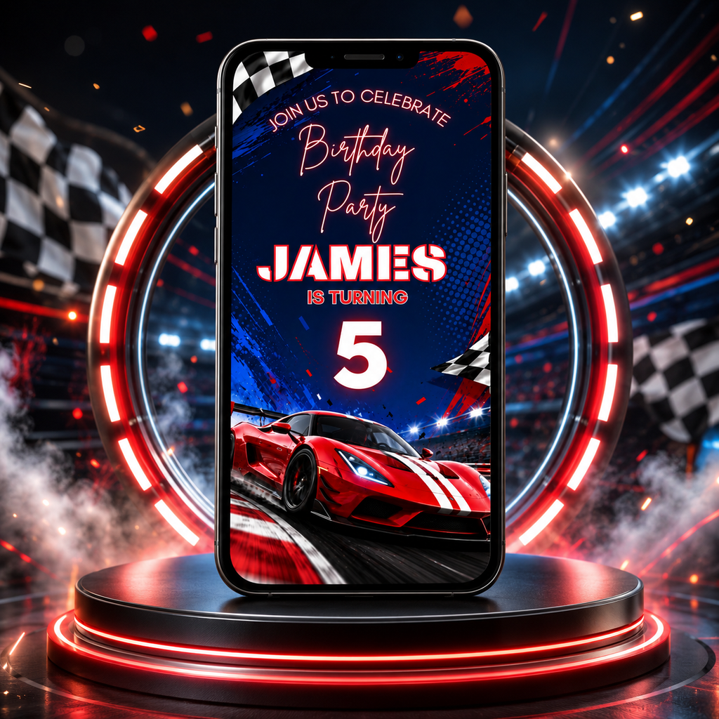 Car Birthday Vedio invitation Template Editable Canva Digital Download