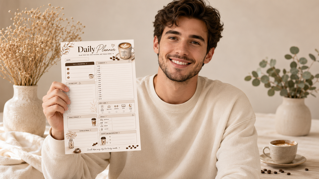 Coffee Themed Daily Planner, Elegant Daily Planner Printable Canva Digital Download