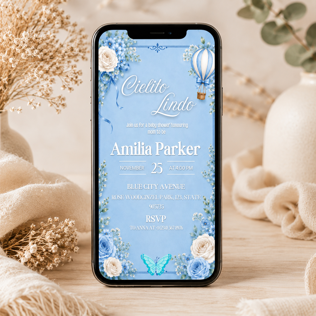 Cielto Lindo Baby Shower Vedio Invitation template Editable Canva