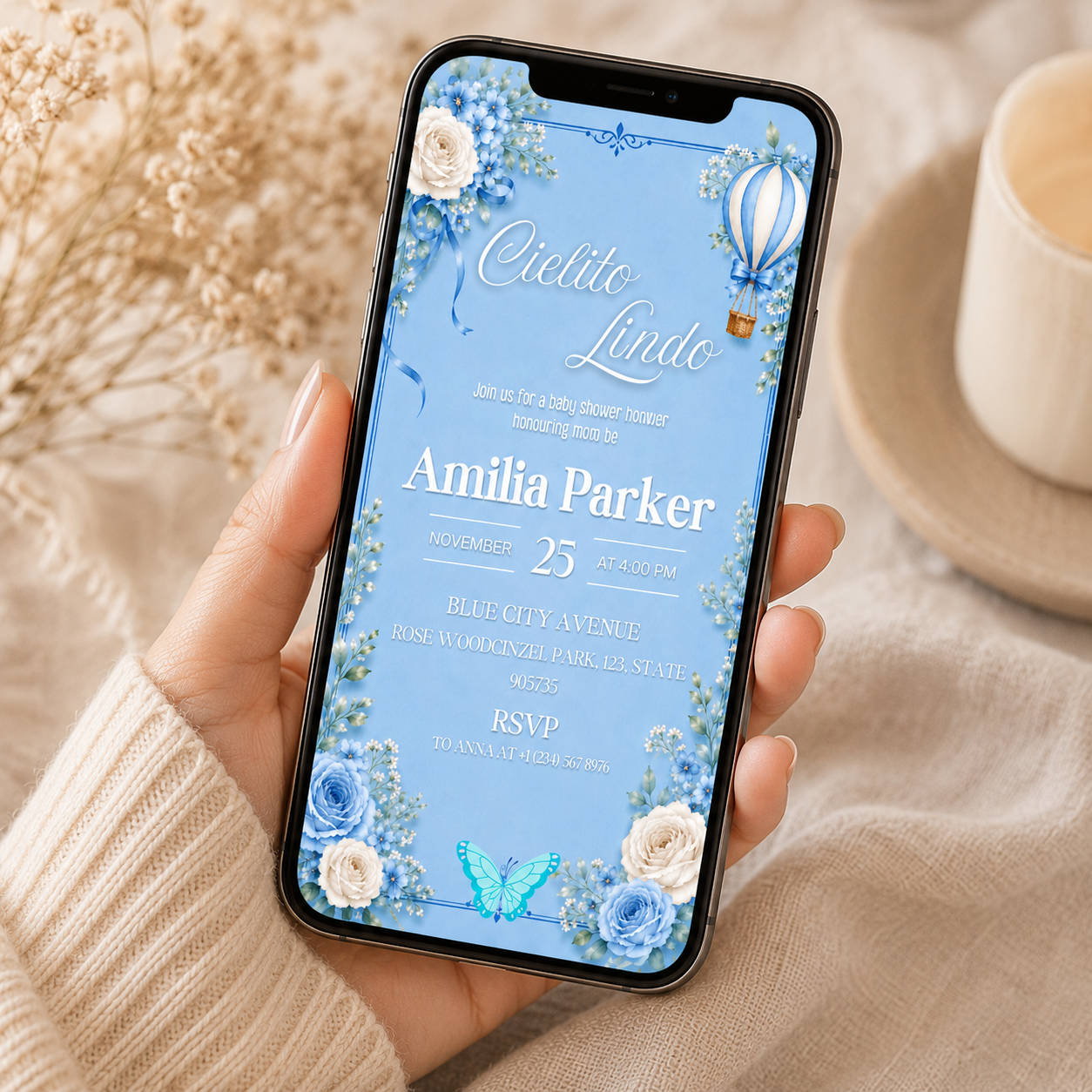 Cielto Lindo Baby Shower Vedio Invitation template Editable Canva