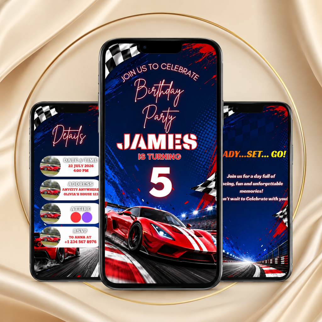 Car Birthday Vedio invitation Template Editable Canva Digital Download