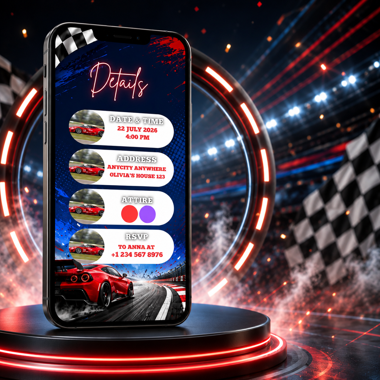 Car Birthday Vedio invitation Template Editable Canva Digital Download