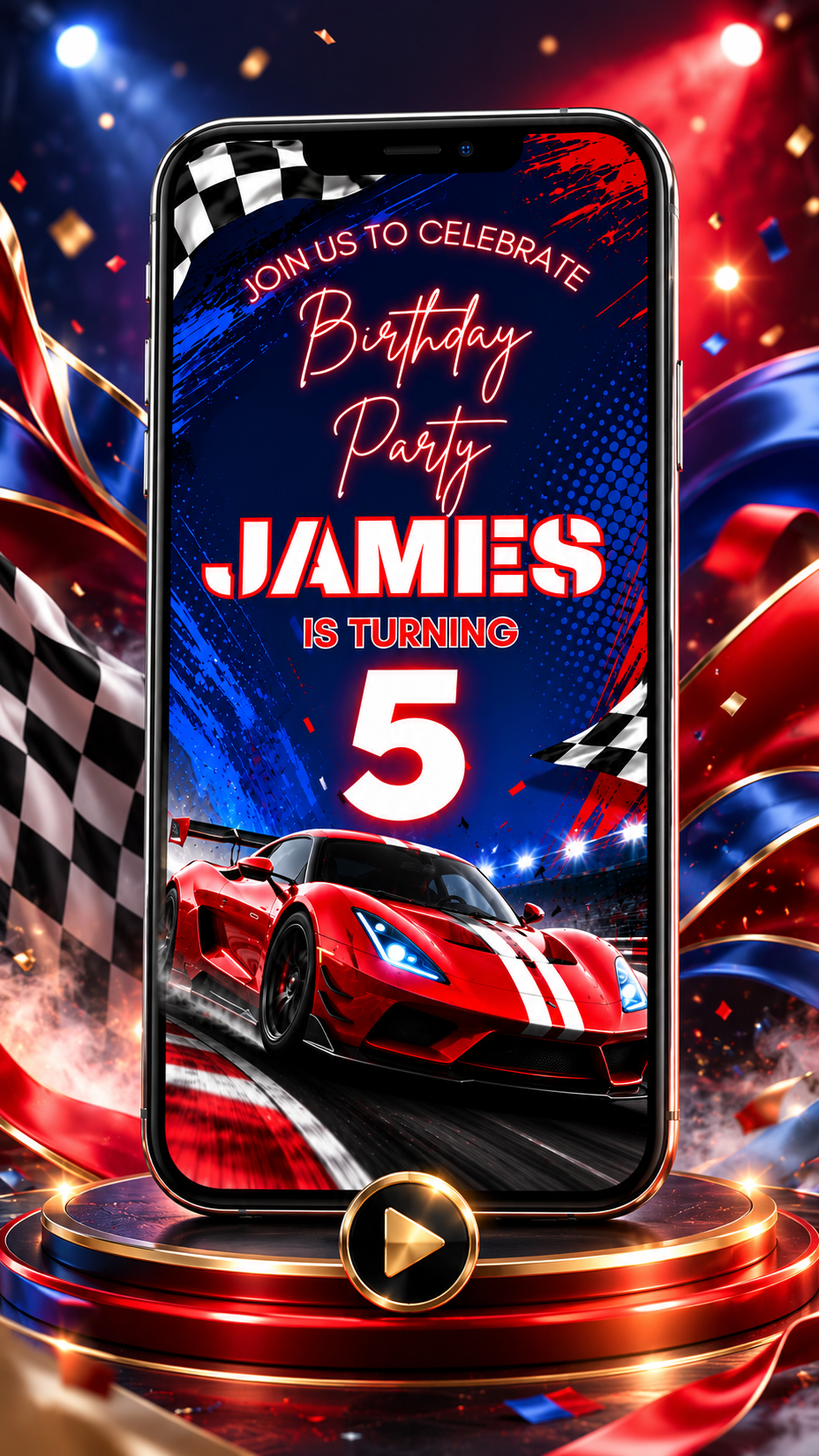 Car Birthday Vedio invitation Template Editable Canva Digital Download