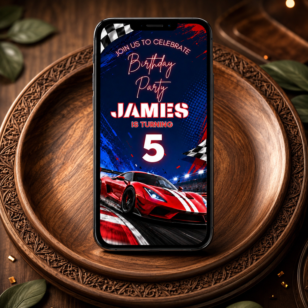Car Birthday Vedio invitation Template Editable Canva Digital Download