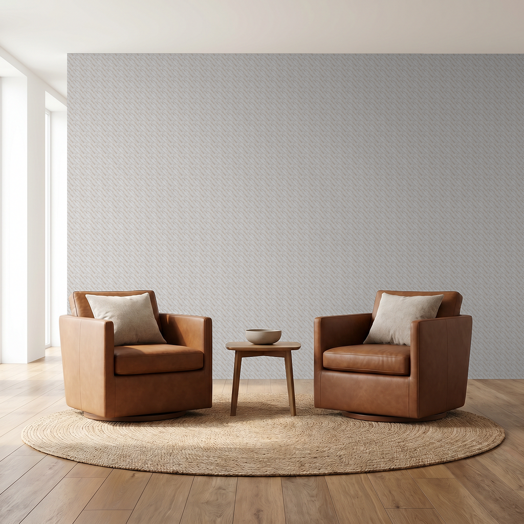 Gilded Marble wallpaper with gold veins in modern living room with leather chairs